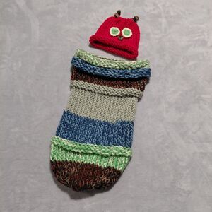 Handmade Knit NB Hungry Caterpillar Beanie & Swaddle Sack Set Costume Photo Prop